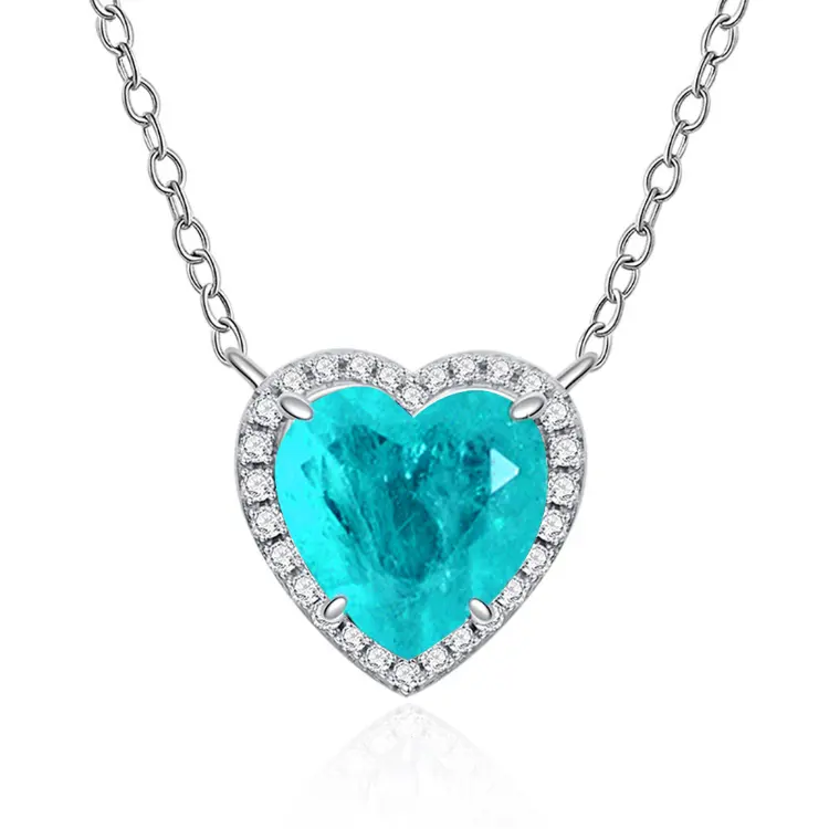 Geburtstags geschenk 4ct herzförmige 10*10 Lake Blue Halskette Ins Love 925 Silver Clavicle Chain für Freundin