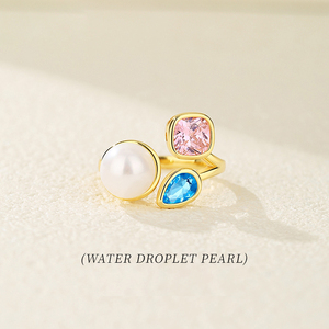 Anillo de Plata S925 con Perla de Agua Dulce, Zirconia Azul en Forma de Lágrima y Zirconia Rosa Cuadrada — Joyería Elegante para Mujer - Product Image 5