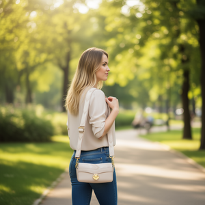 Bolso de Hombro para Mujer con Correa de Tela Beige de 4 cm con Diseño de Chevron y Hebilla Giratoria con Patrón de Flechas, Asa Única, para Uso Diario - Product Image 2