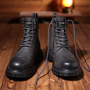 Bottes de combat pour hommes à bout rond en faux daim, lacées, avec semelle extérieure en caoutchouc et doublure en peluche isolante - Product Image 3