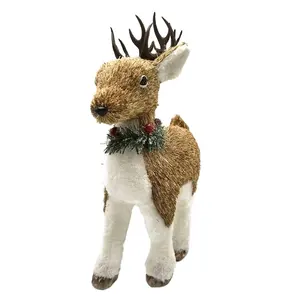 Hot Sales 22" Home Decor Handmade Sisal Straw Natural Decor Deer Christmas Table Decoration Supplies Animal Ornaments