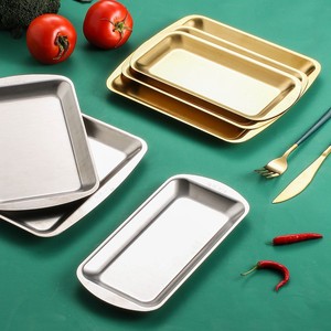 Stainless Steel Serving Trays <b>Square</b> Rectangular Durable Kitchen Oven Plates Snack Plate Household Commercial Use - Product Image 1