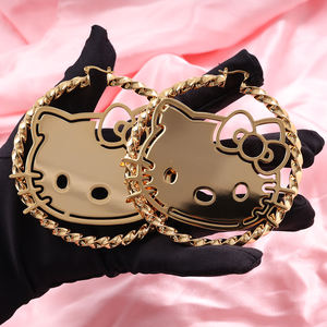 귀여운 만화 귀걸이 여성 소녀용 18K 금 도금 스테인리스 헬로키티 후프 귀걸이 변색 방지 패션 주얼리 - Product Image 2