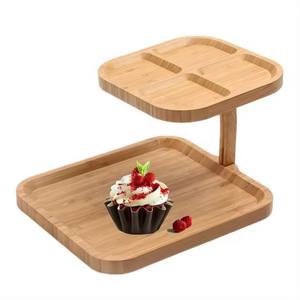 Support de rangement de table en bois double couche Plateau à dessert multicouche avec support amovible pour le service de gâteaux Support pour cupcakes - Product Image 5