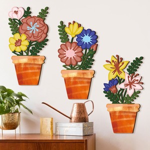Macetero de Pared de Madera con Diseño Floral, Decoración para el Hogar, Sala de Estar, Dormitorio, Entrada, Siete Colores, Forma Irregular 8966 - Product Image 2