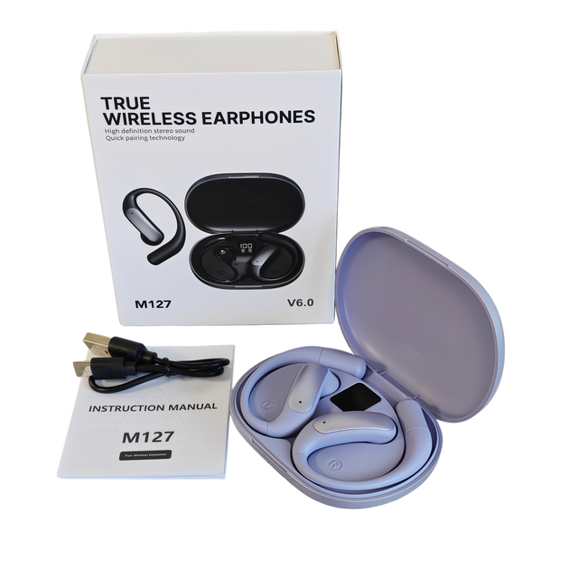 Open Ear Ear Hook Wireless Earbuds Transparent Audio Design for 5.4 Touch Control IPX-2 Waterproof 20+ Hours Playtime for