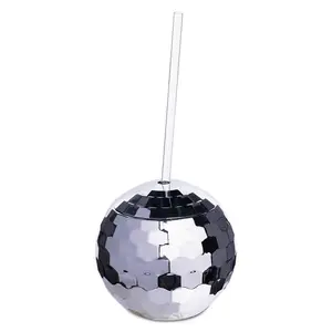 20oz plastica colorata discoteca Flash Ball tazza d'argento palla da discoteca Set tazza per bere con coperchio e paglia