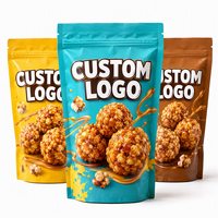 Sachet Doypack mat personnalisé imprimé pour pop-corn, refermable avec fermeture éclair, pour snacks au caramel, idéal pour la vente au détail