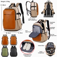 Sac à dos pour ordinateur portable grande capacité en TPU, sac de voyage imperméable pour hommes, compartiment à chaussures indépendant, étui pour affaires