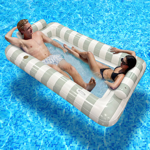 Striped Mint Green Square PVC Inflatable <b>Water</b> Floating Adult Mesh Recliner Cross-border Swimming Supplies for Beach Pool - Product Image 1