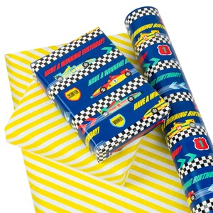 Custom Race Car Themed Birthday Gift <b>Wrap</b> <b>Paper</b> <b>Roll</b> 100GSM PE Coated Double-Sided Recyclable Eco-Friendly Digital Printing - Product Image 5