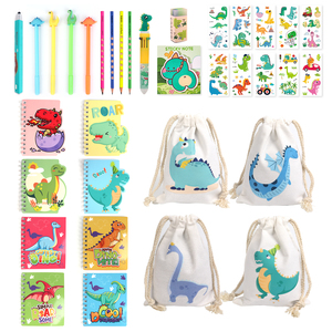 Venta al por mayor de suministros para fiestas temáticas de dinosaurios, juego de regalos de estudio para niños, bolígrafo de dinosaurio, borrador de lápiz, bolsas de lona, Bloc de notas - Product Image 1