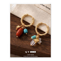 Boucles d'oreilles pendantes en pierre œil de tigre naturelle, turquoise et coquillages, design original, luxueuses et haut de gamme pour femmes