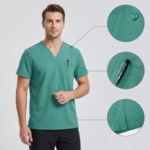 Conjuntos de Uniformes de Verano para Salón de Belleza, SPA, Personal de Enfermería y Medicina, Unisex, de Dos Piezas, en Tela Dobby de Poliéster Fino, Lavables a Mano - Product Image 1
