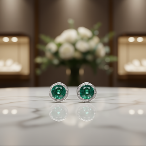 Orecchini a perno verdi E1687 con taglio brillante rotondo, montatura a griffe, in lega di zinco, gioielli classici da donna alla moda - Product Image 2