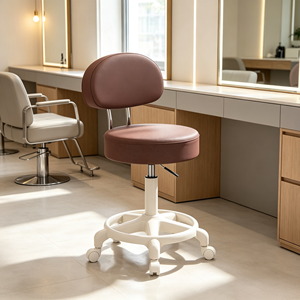 Repose-pieds pliable moderne à hauteur réglable avec roulettes et siège rond rembourré pour appartement, bureau, espace compact - Product Image 4
