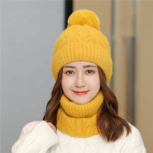 Piel Pom al aire libre <span class=keywords><strong>en</strong></span> invierno <span class=keywords><strong>de</strong></span> moda Crochet las mujeres <span class=keywords><strong>de</strong></span> punto grueso cálido <span class=keywords><strong>gorro</strong></span> <span class=keywords><strong>de</strong></span> punto sombrero <span class=keywords><strong>y</strong></span> bufanda Set - Product Image 3