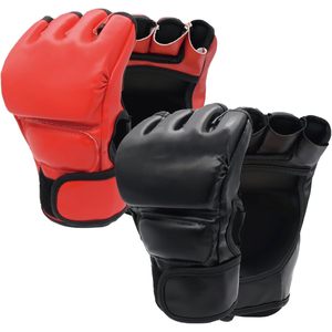 FOXA Mma Gloves Black Red Velcro Wrist Training Sparring Unisex Leather Foam Glove <b>Set</b> - Product Image 1