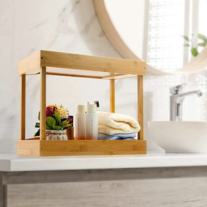 Bamboo two-tier towel <b>rack</b>, bathroom condiment storage <b>rack</b>, tabletop <b>kitchen</b> shelf, wholesale from manufacturer. - Product Image 3