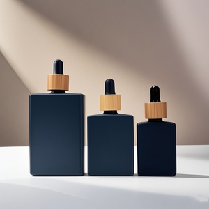 Stock 50ml Square Empty Essential Beard Oil <b>Flat</b> Shoulder Rectangular Frost Black Glass Dropper Bottle with Bamboo Dropper Cap - Product Image 6