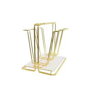 Gold Drinking Mug Cup Organizer Cup Wine Glass Bottle Drying Rack Stand With Drain Tray