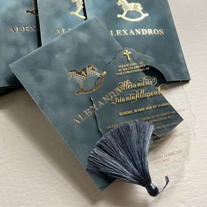 Invitación de Bautizo de Lujo con Caballo Balancín de Acrílico, Borla de Seda y Borde Festoneado, Invitación para Baby Shower de Lujo - Product Image 2