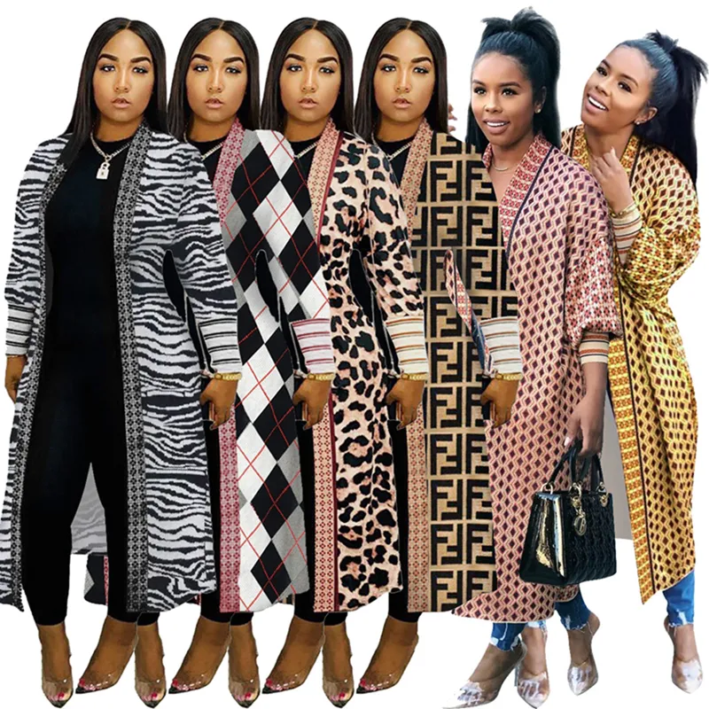 Spring Fall Printed Women's Long Cardigans Casual