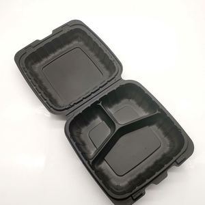 Boîte à repas en plastique PP noir à 3 compartiments, prix d'usine, pour préparation de repas à emporter, avec couvercle à charnière - Product Image 3