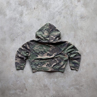 Sweat à capuche zippé slim fit en coton 100% 320 g/m² pour homme, coupe courte avec poches, imprimé camouflage à pois et strass, style streetwear