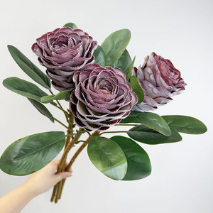 O-X975 Flor Artificial de Terciopelo Flocado, Rosa Protea Artificial, Decoración para Bodas y Fiestas en el Hogar, Tallo de Seda Realista, Venta al por Mayor de Artículos Florales - Product Image 2