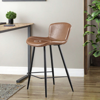 Chaise haute de bar commerciale moderne avec coussin en cuir et structure en acier inoxydable, idéale pour comptoir de cuisine, chambre, salle à manger, salon et maison.
