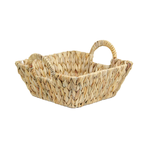 Hand-Woven Large Storage Baskets with Wooden Handles Water Hyacinth Wicker Baskets for Organizing