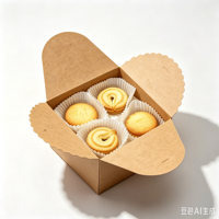 Boîte à biscuits personnalisée en papier kraft recyclé, qualité alimentaire, biodégradable, pliable, pour pâtisserie, cadeau, avec couvercle festonné, impression UV, OEM ODM