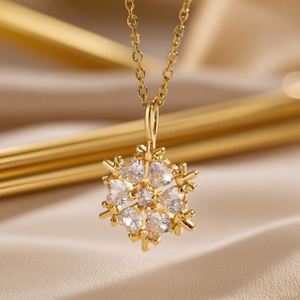 Collar De Acero Inoxidable Shiny Zircon Snowflake <b>Charm</b> Pendant Necklace for Women Girls Stainless Steel <b>Christmas</b> Jewelry - Product Image 2
