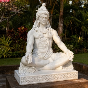Statua in Marmo Bianco YOUFINE, Grande Scultura del Dio Indù Shiva in Meditazione per Centri Culturali - Product Image 1