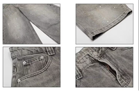 Jean droit gris délavé style américain rétro de haute qualité, brodé, léger, pour hommes et femmes, été et hiver