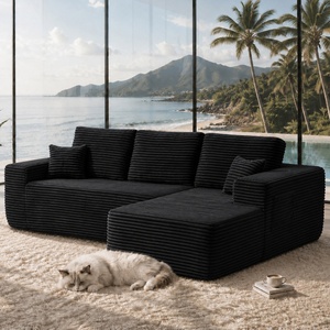 Sofá Seccional Modular en Forma de <span class=keywords><strong>L</strong></span> al por Mayor, Sofá Tapizado en Corduroy de Costura Ancha Personalizado con Chaise Longue para Sala de Estar - Product Image 1