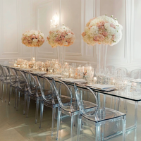 Table rectangulaire longue transparente pour mariage avec base en acrylique et plateau en verre trempé pour les événements de mariage