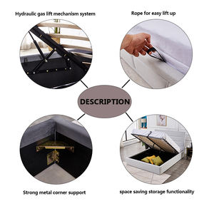 Testiera Imbottita in Peluche con Colonne Verticali di Bottoni, Rivestimento in Tessuto Grigio Antracite, Struttura <span class=keywords><strong>Letto</strong></span> con Contenitore e Sollevamento a Gas - Product Image 6