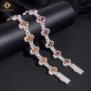 Wholesale S925 Silver Color Moissanite Cuban Link <b>Bracelet</b> Fashion Flower Rhodium Plated <b>Bracelet</b> Cross Party Jewelry - Product Image 3