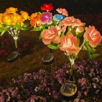 Lampe solaire à piquet en forme de rose, étanche, LED, pour jardin, fleurs, éclairage décoratif extérieur, allée, cour, décoration paysagère