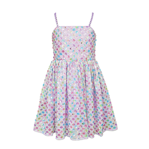 Abito in Tulle Lilla per Bambine, Vestito da Festa Multicolore con Paillettes, Fiori, Perline e Strass, Senza Maniche, Linea A, ODM - Product Image 2