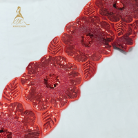 Perles avec bordure brodée de paillettes, dentelle, accessoires de vêtements DIY, tissu de dentelle nigérian pour femme, robe