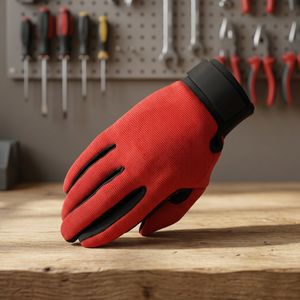 <b>Red</b> Black PU Safety <b>Gloves</b> with Textured Fingertips Elastic Wristband Anti-Slip 4 Mil Thick 10 Inch General Purpose - Product Image 4