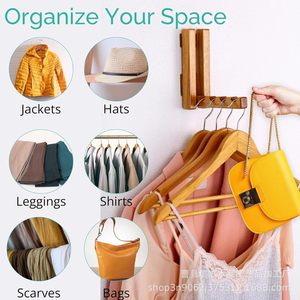 Wooden Wall <b>Hooks</b> Foldable <b>Coat</b> <b>Hooks</b> Solid <b>Wood</b> Rectangle Shape Wall Mounted Multi Purpose Entryway Hat <b>Hook</b> - Product Image 5