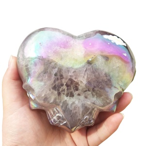 Commercio all'ingrosso naturale agata doppio del cranio del cuore galvanotecnica arcobaleno <span class=keywords><strong>geode</strong></span> agata cuore di guarigione di <span class=keywords><strong>pietra</strong></span> di cristallo per la decorazione - Product Image 3