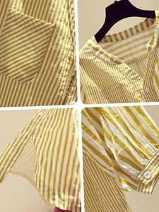 Kemeja Wanita Lengan Panjang V-neck Motif Garis-garis Longgar Modis Terbaru Grosir Butik Musim Panas - Product Image 5