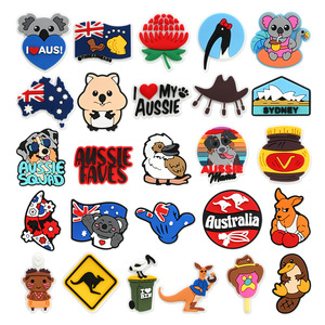 Breloques de chaussures personnalisées sur le thème du voyage en Australie avec motif Opéra de Sydney et drapeau, épingles à chaussures au patrimoine australien pour souvenirs de vacances - Product Image 1