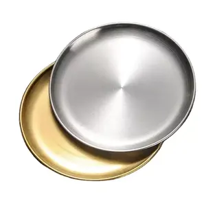 2024 Kitchen Utensils Plate Dining Stainless Steel Storage Tray Luxurious Brass Round Plate 14cm
