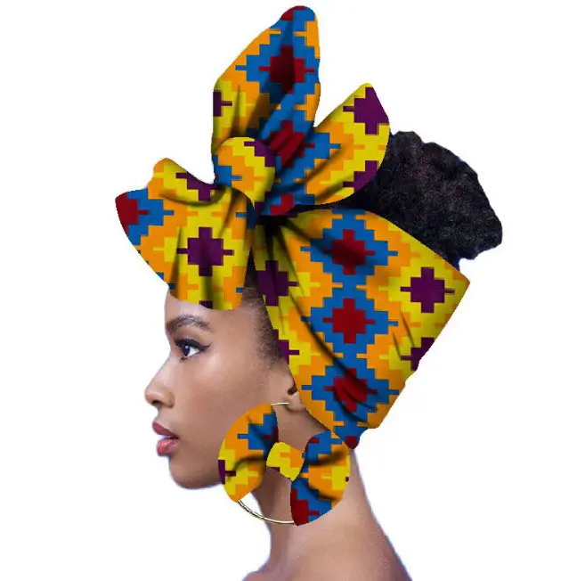 Pañuelo y pendientes africanos a la moda para mujer, 2 piezas, ropa africana, tiara de cera, diadema de Ankara